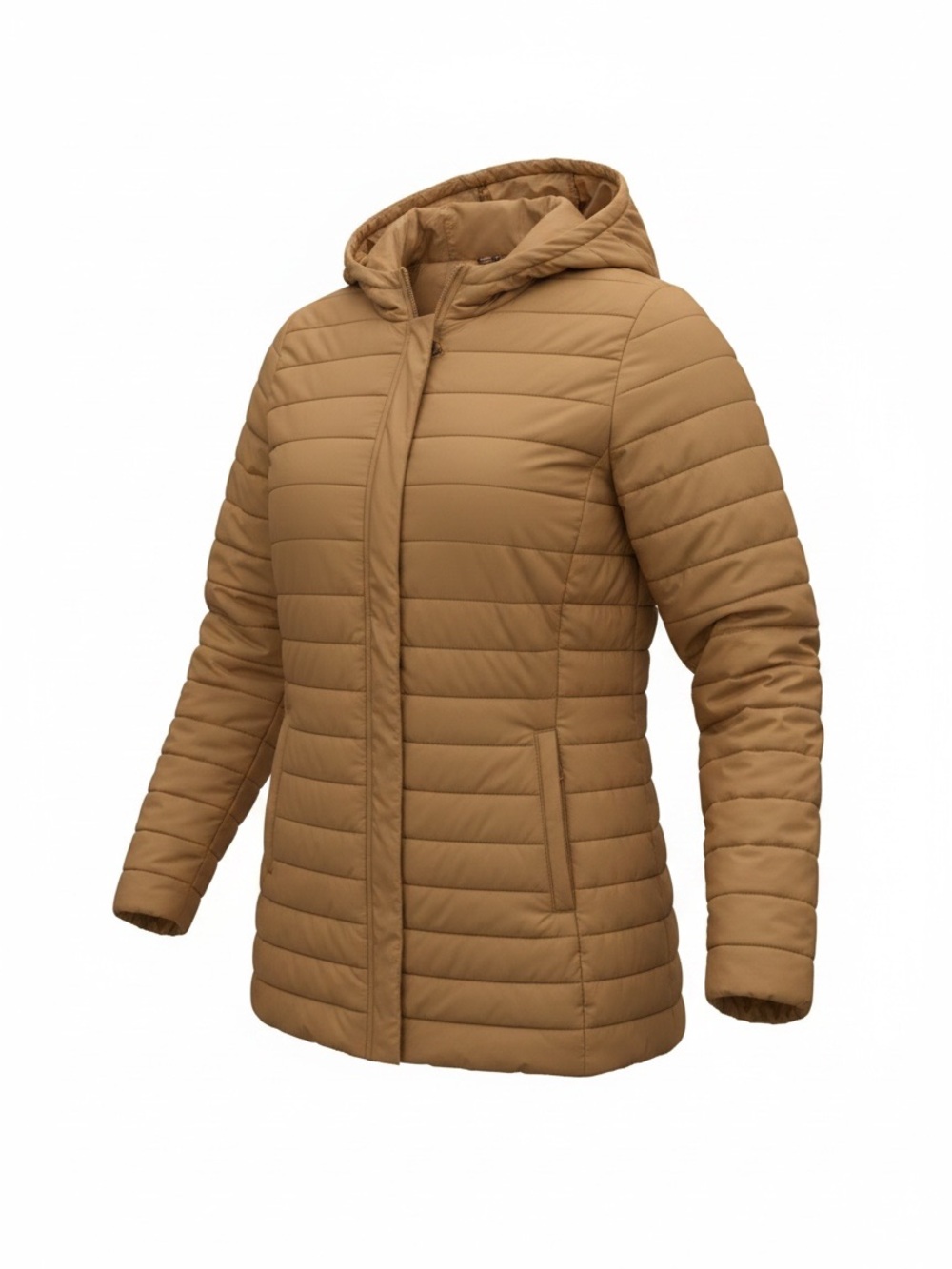 Massimo Dutti Lightweight Packable Puffer Jacket Hooded Camel Tan Brown Size M